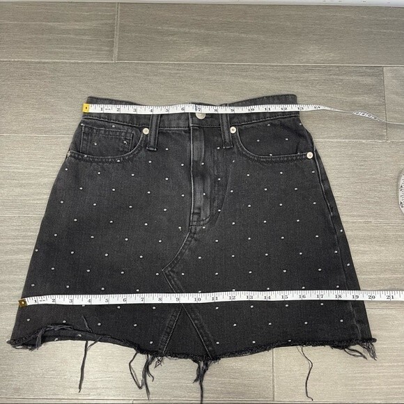 Madewell Rigid Denim A-Line Mini Skirt Metallic Dots Edition Black Jean 24 XS - Picture 16 of 16